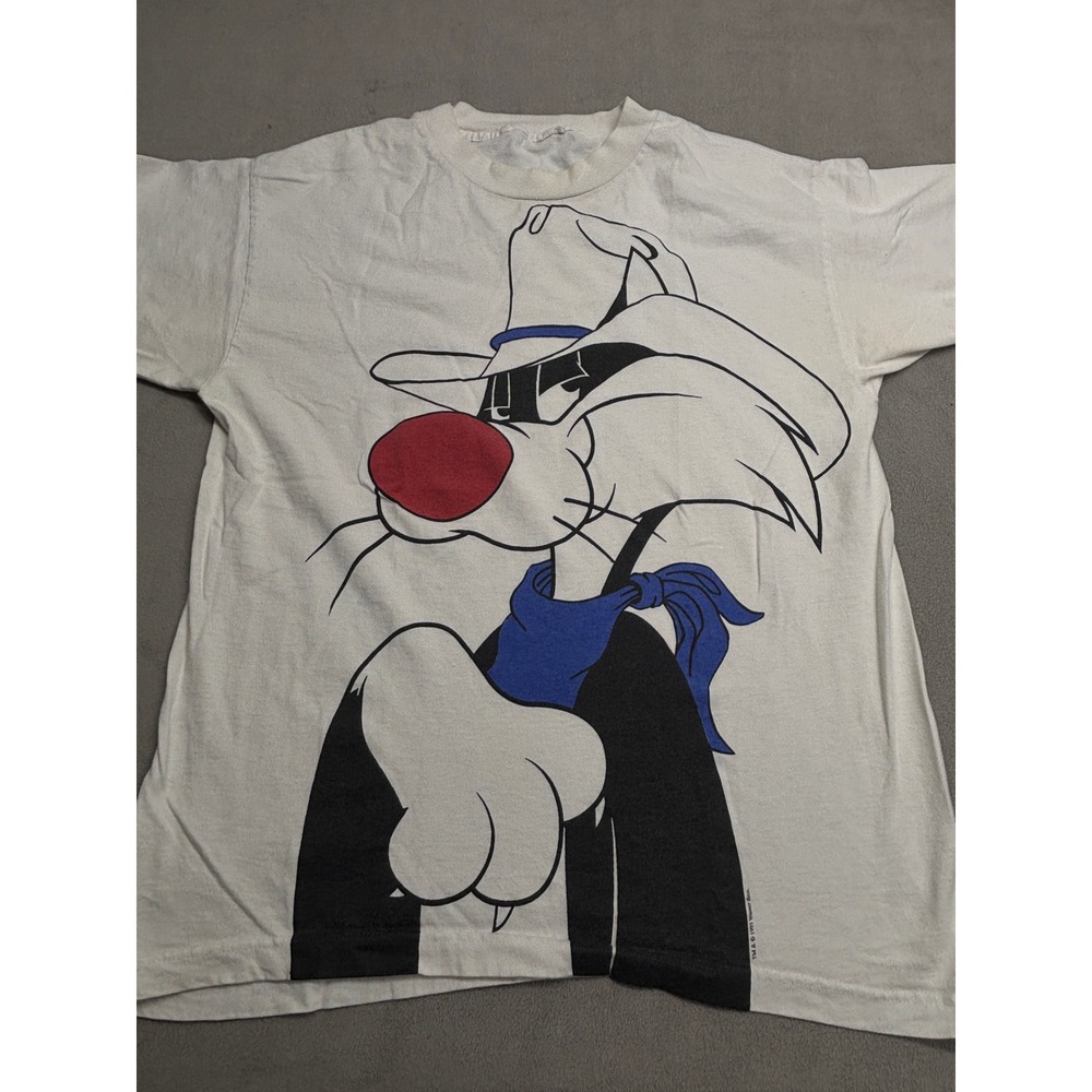 Vintage 1995 Warner Bros Sylvester the Cat Cowboy Looney Tunes Graphic T-Shirt